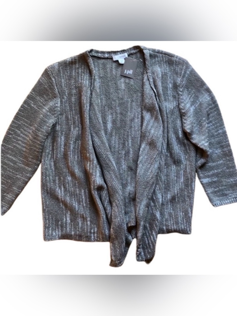 J JILL GRAY WHITE OPEN FRONT LIGHTWEIGHT WATERFALL CARDIGAN SWEATER SIZE SMALL